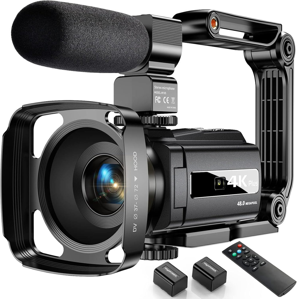 4K Video Camera Camcorder 48MP 60FPS Ultra HD Video Camera with Vlogging Camera for YouTube 16X Digital Video Camera with Microphone 6-Axis Anti-Shake IR Night Vision Recorder (4K Plus Version)