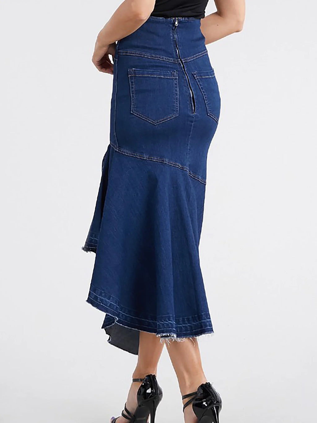 Women's High Waist Denim Jean Long Skirt Dark Wash X32196