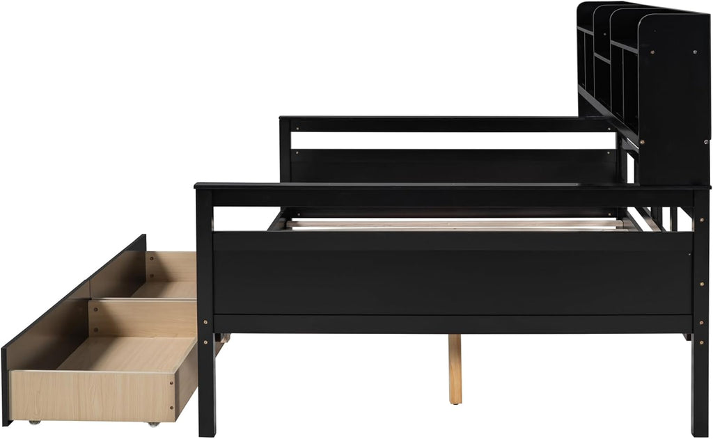 Wood Daybed with 2 Storage Drawers and Bedside Shelves O7841