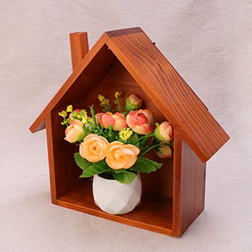 Wooden Floating House Shaped Wall Shelf Storage Rack Y119784