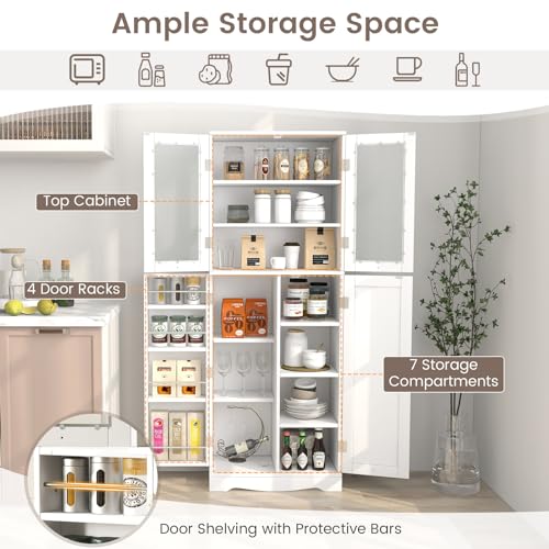 Kitchen Pantry Storage Cabinet with Glass Doors, Freestanding Cupboard M98274