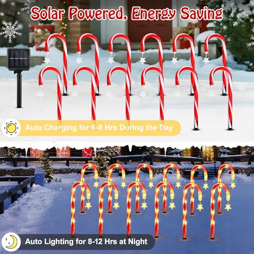Solar Christmas Candy Cane Lights Outdoor, Pathway Stake Lights, 24 Pack G8137