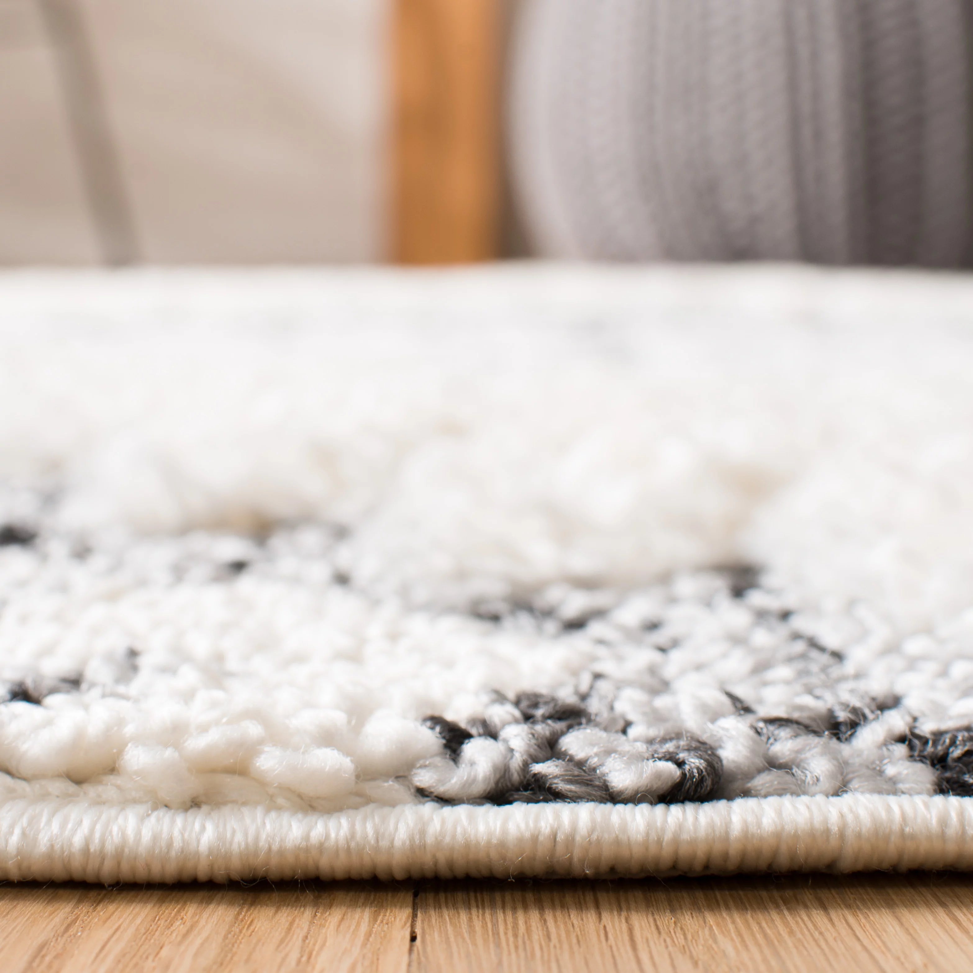 Moroccan Tassel Shag Area Rug, Ivory/Grey, 9' x 12' M1069