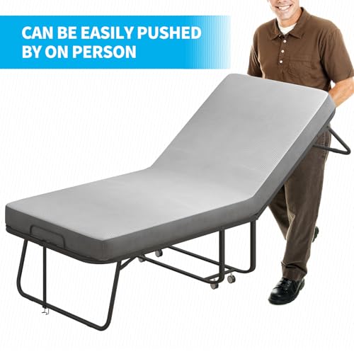 Folding Bed with Mattress for Adults, Portable Twin Size with Metal Frame X112982