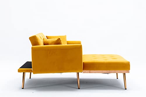 Tufted Velvet Sofa Chaise Lounge with Adjustable Backrest and Pillows W7561
