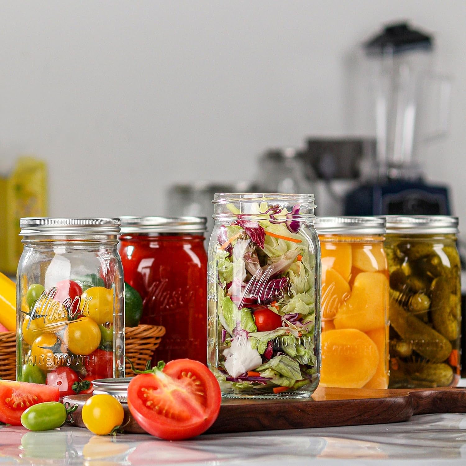 Wide Mouth Mason Jars 32 oz - 12 Pack with Airtight Lids and Bands Y1939