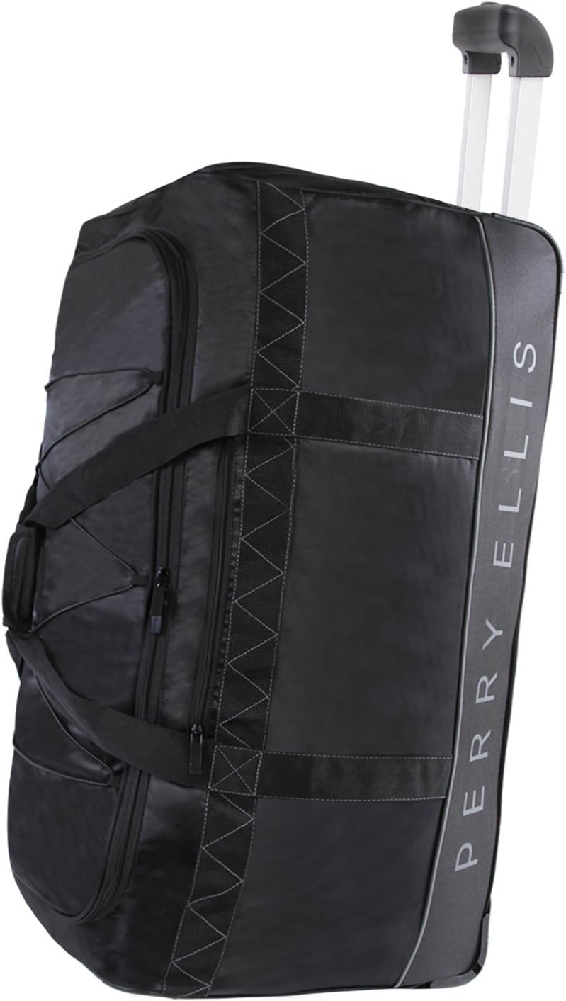 Perry Ellis Men's 24" Lightweight Rolling Duffel Bag-A324, Black/Grey, One Size