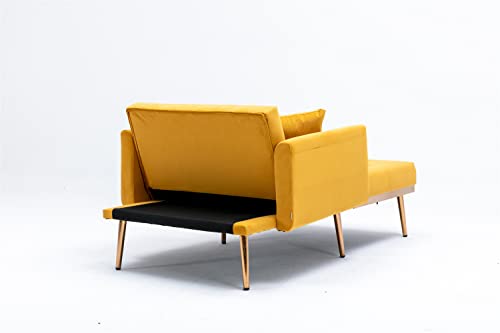Tufted Velvet Sofa Chaise Lounge with Adjustable Backrest and Pillows W7561