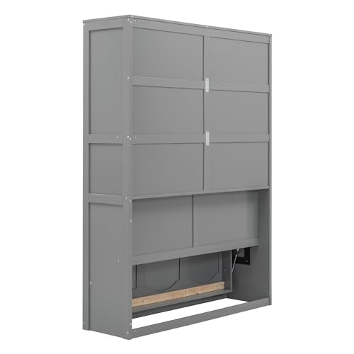 Murphy Bed with 2-Tier Shelves, Folding Bedframe, Space-Saving Design, No Box Spring Needed Q6874