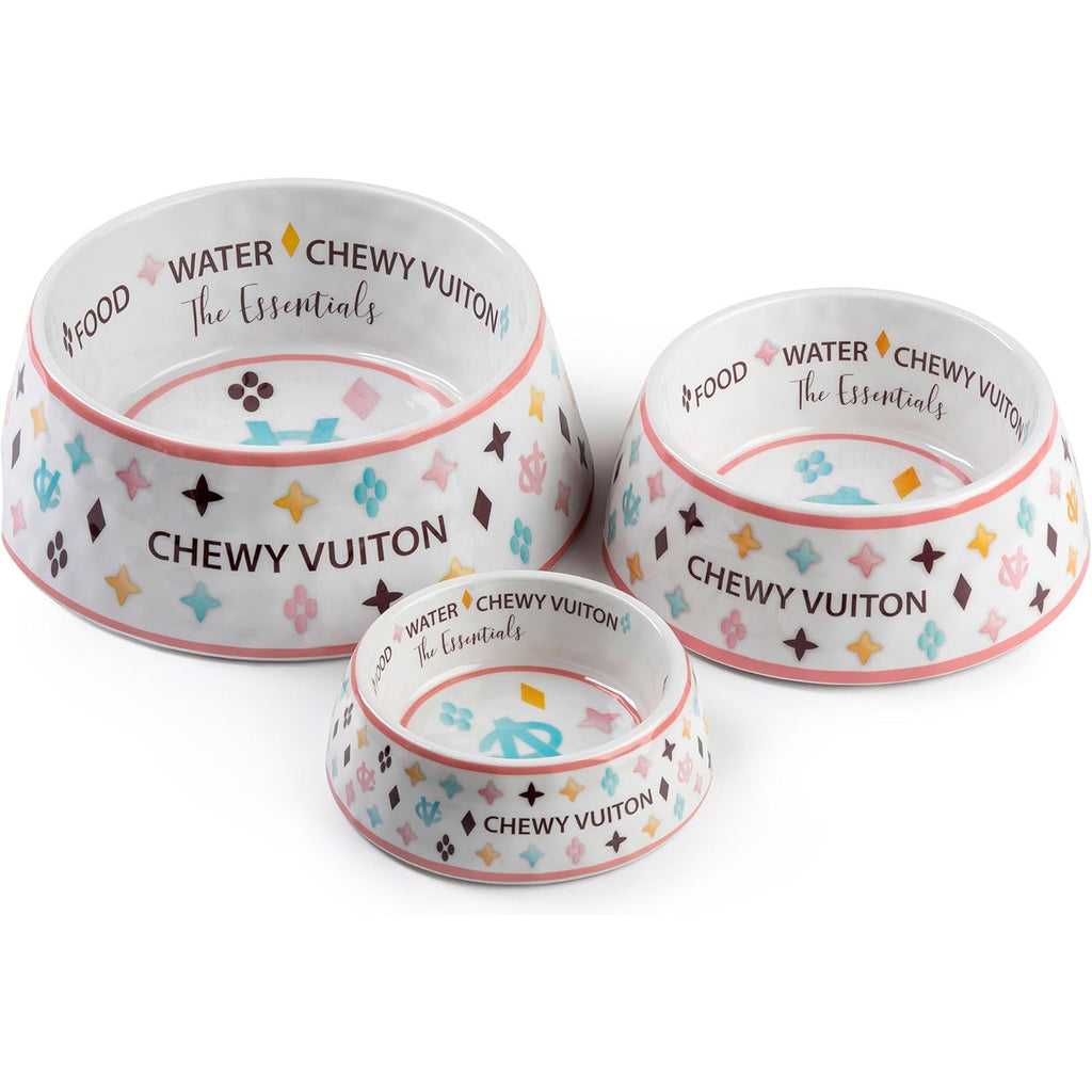 White Chewy Dog Bowls & Placemat, BPA-Free, Non-Skid, Dishwasher Safe, Small, 2-Pack Y1319