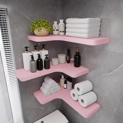 Corner Floating Shelves Wall Mount Solid Wood Set of 3, Black C5147