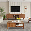 Led TV Stand and Coffee Table Set, Mid Century Modern TV Stand 65 inch TV Table Stand with Sliding Doors, Coffee Table with Storage, Marble Grain Wood Smart Large Living Room Table (Black)