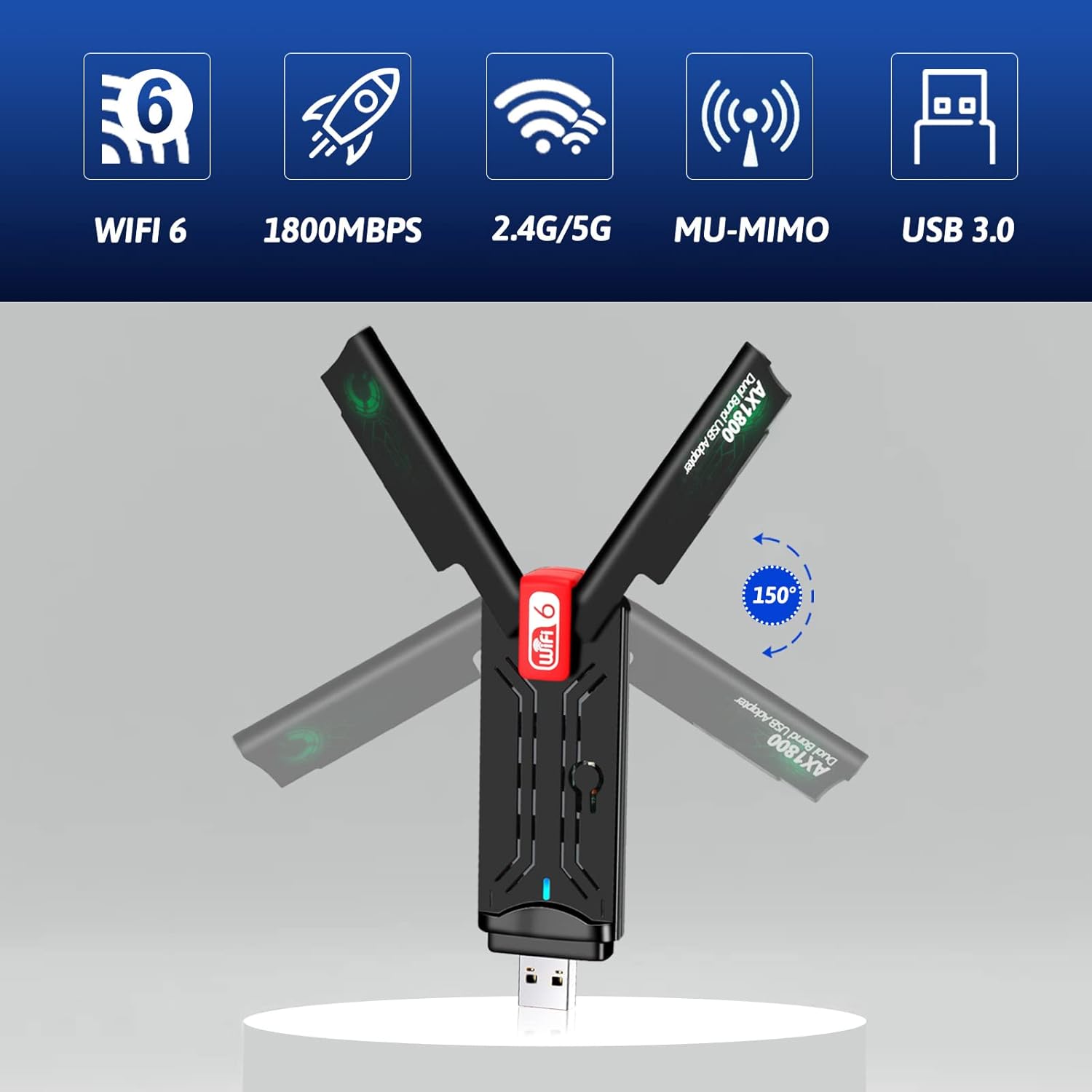 USB WiFi 6 Adapter for PC, AX1800 Dual Band, USB 3.0, 2-Pack F17768