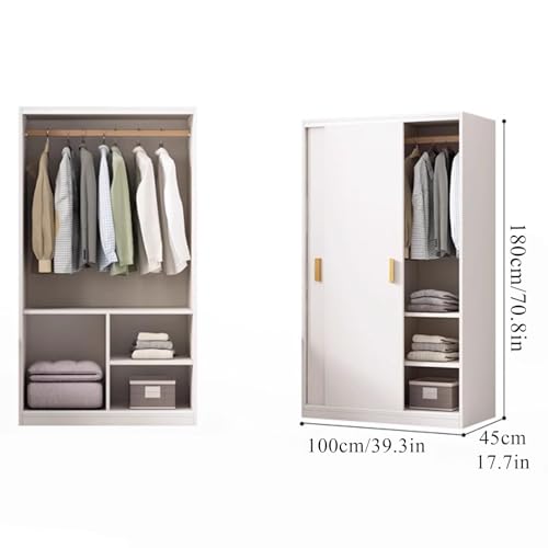Wood Double Sliding Door Wardrobe with Shelves and Clothing Rods S93600