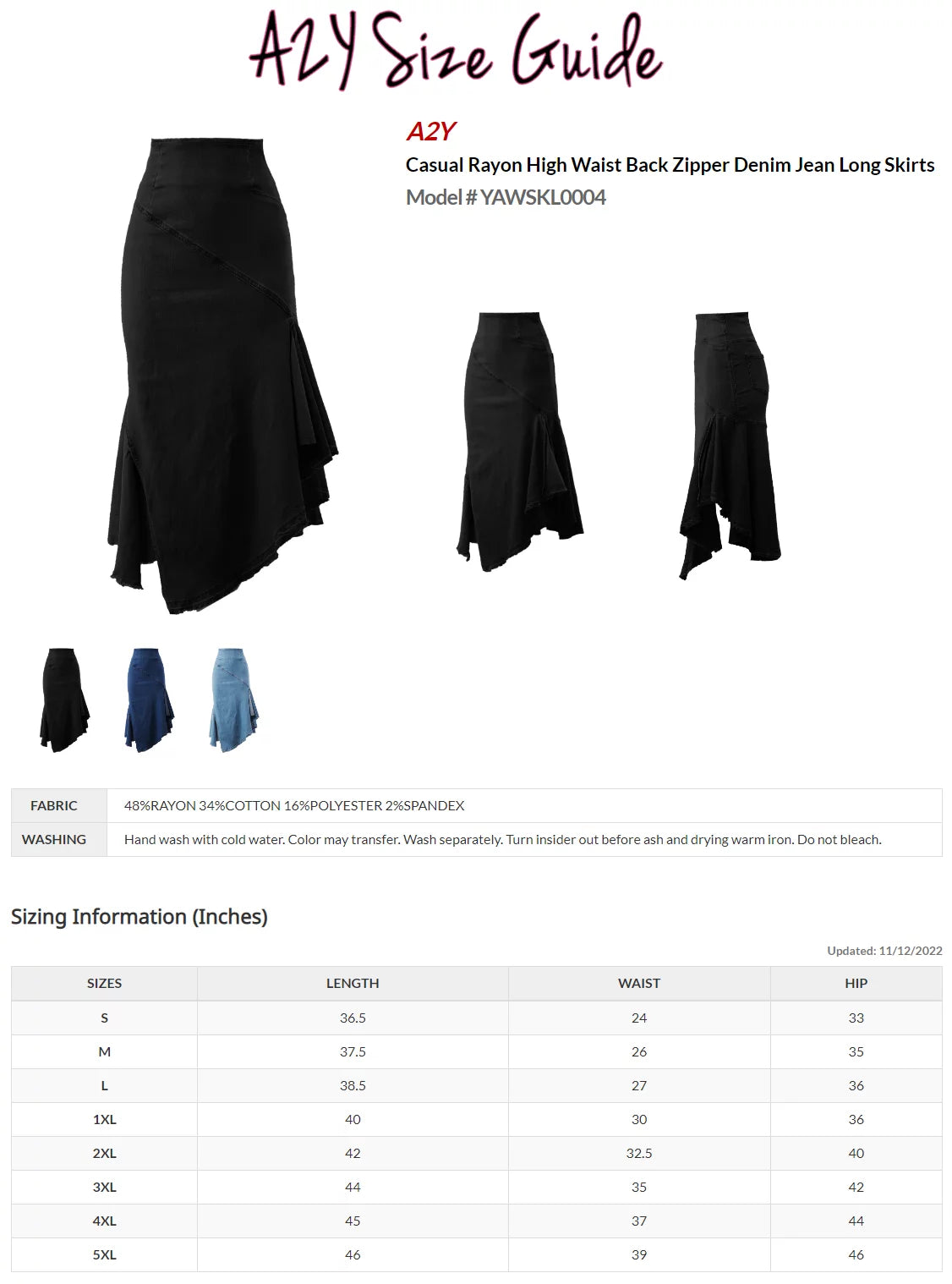 Women's High Waist Denim Jean Long Skirt Dark Wash X32196