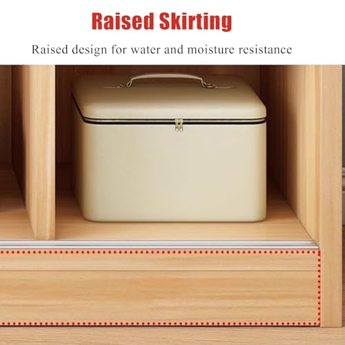 Wood Double Sliding Door Wardrobe with Shelves and Clothing Rods S93600