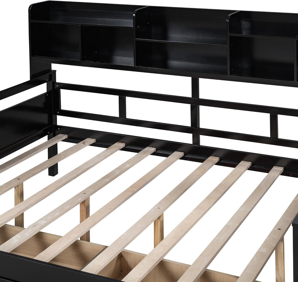 Wood Daybed with 2 Storage Drawers and Bedside Shelves O7841