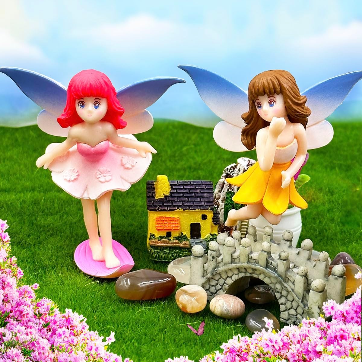 Miniature Fairy Figurines - 4Pcs Resin Flower Fairies for Garden, Bonsai & Dollhouse Decor X859