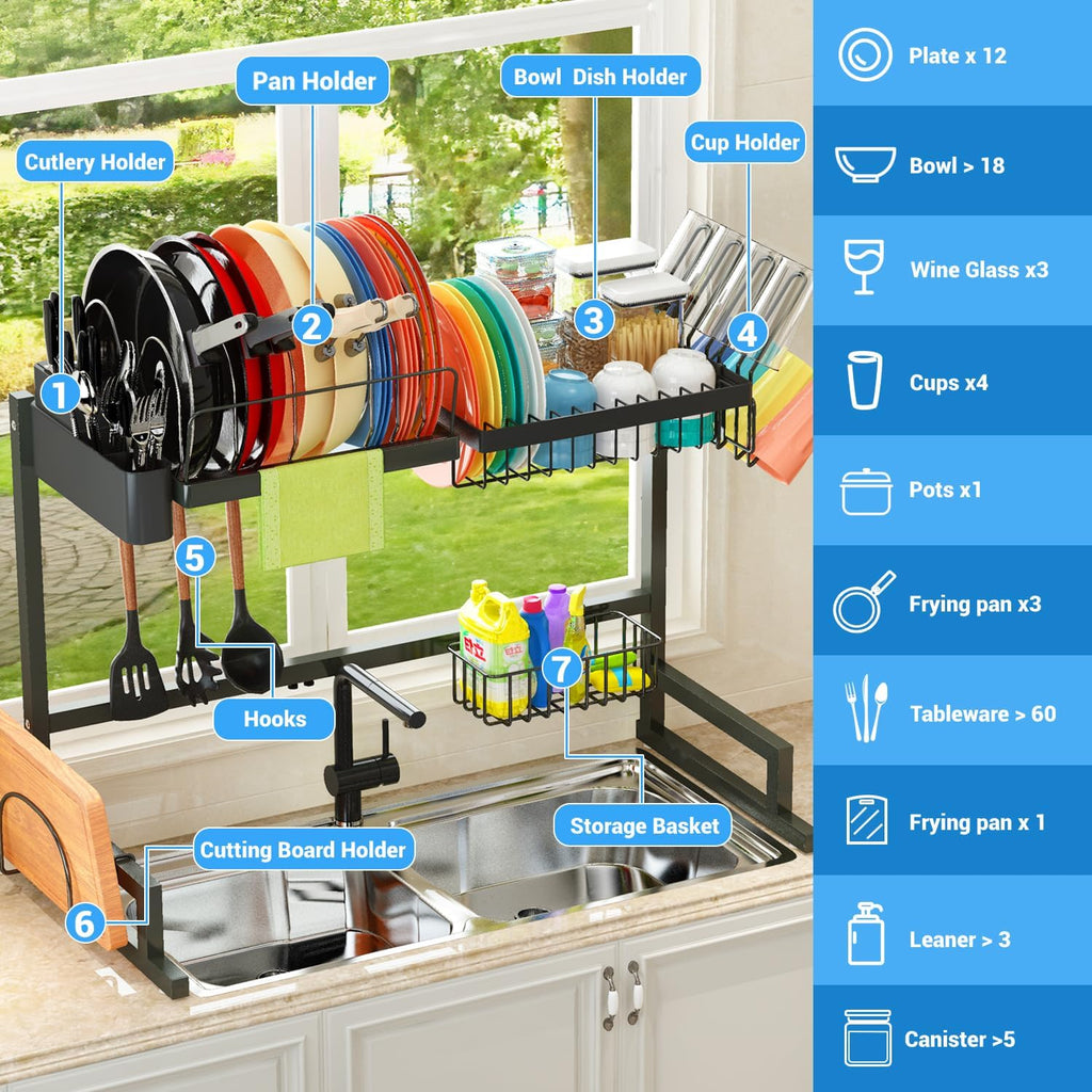 Over The Sink Dish Drying Rack, 2 Tier Adjustable J686617