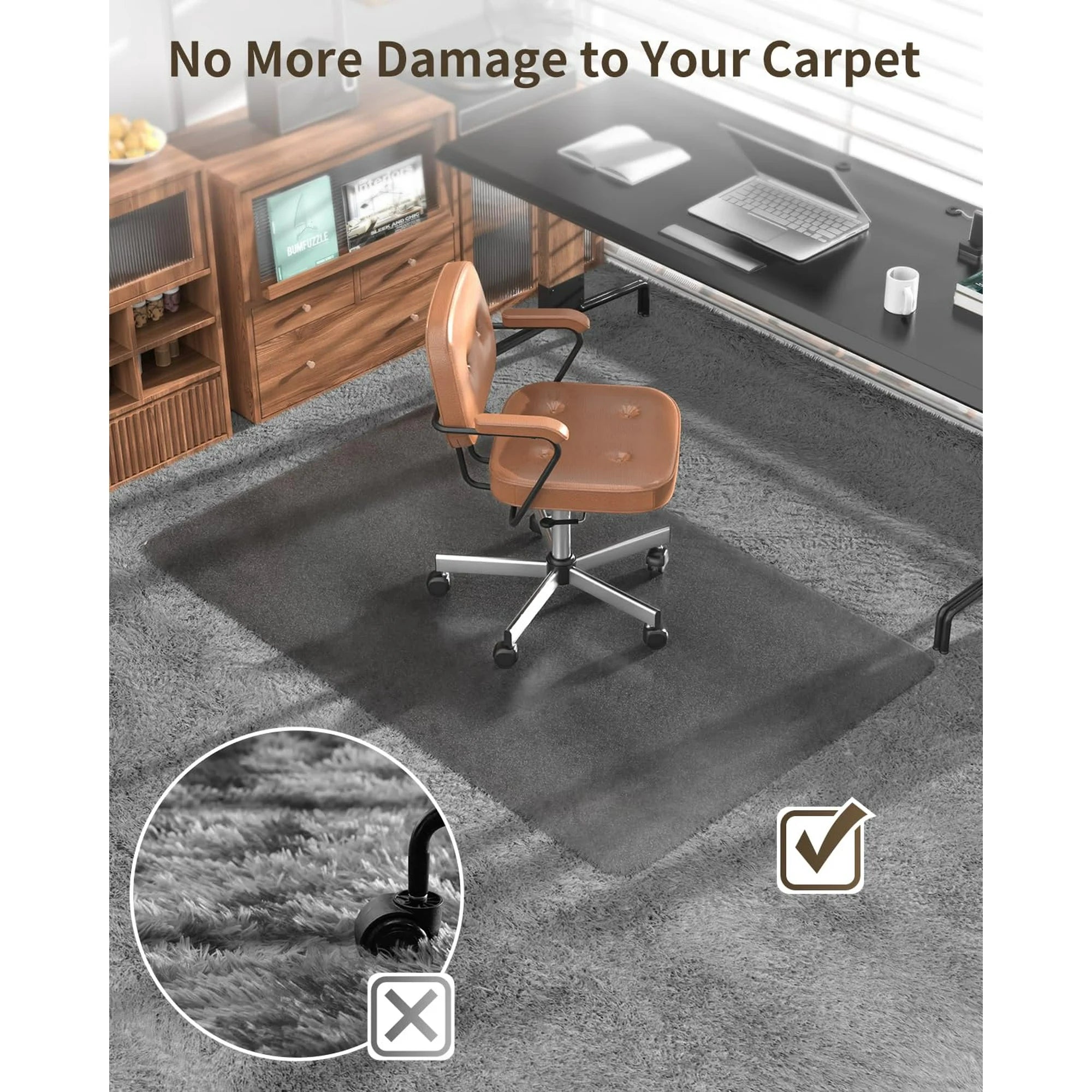Chair Mat for High Pile Carpet & Hardwood Floor, Heavy Duty, Grey Z571