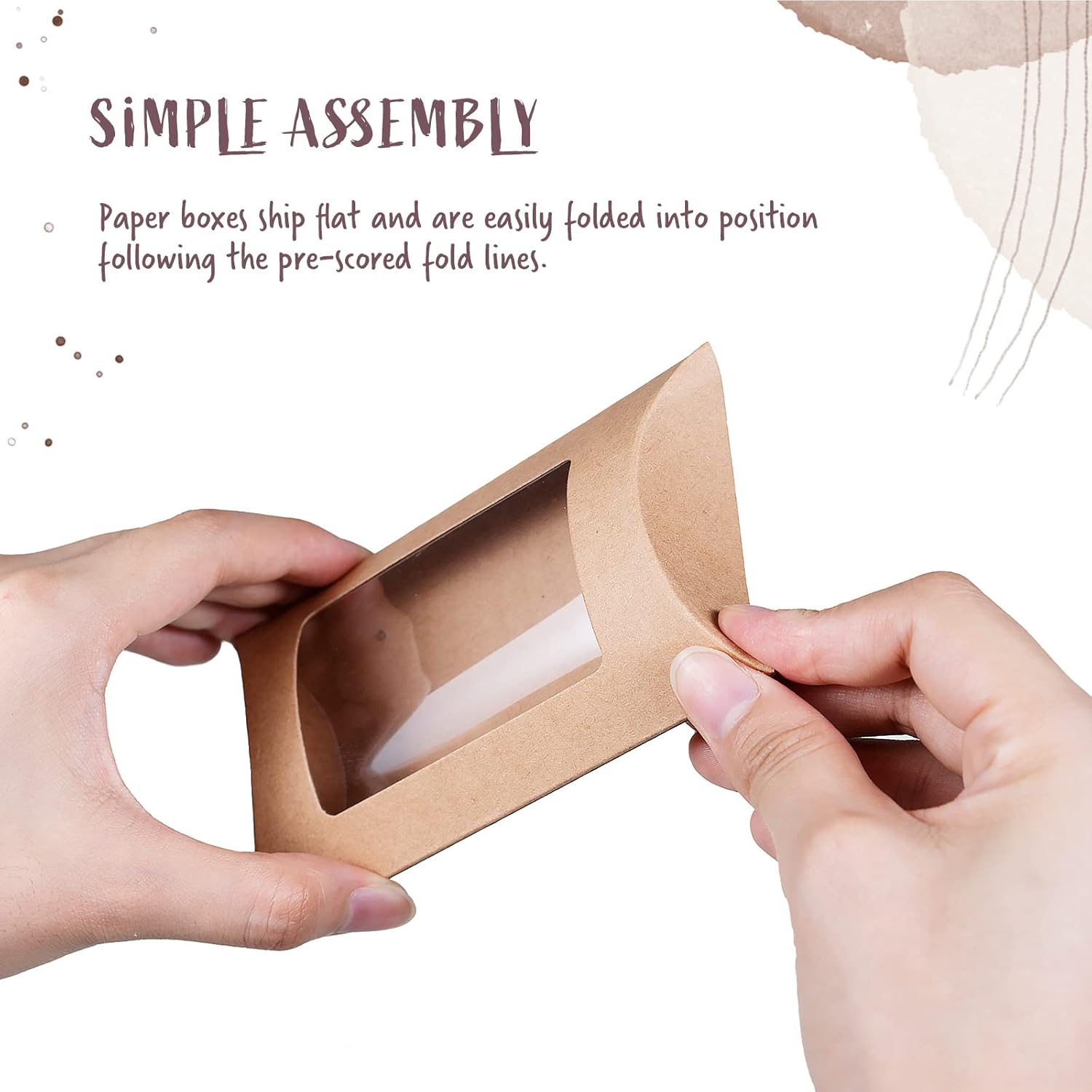 Kraft Pillow Gift Boxes with Windows, 40-Pack G985