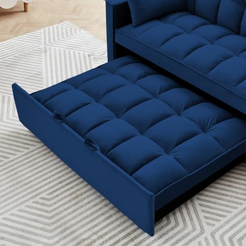 Velvet Convertible Sofa Sleeper with Detachable Arm Pockets O80682