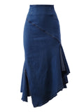 A2Y Women's Casual Rayon High Waist Back Zipper Denim Jean Long Skirts Dark Wash L