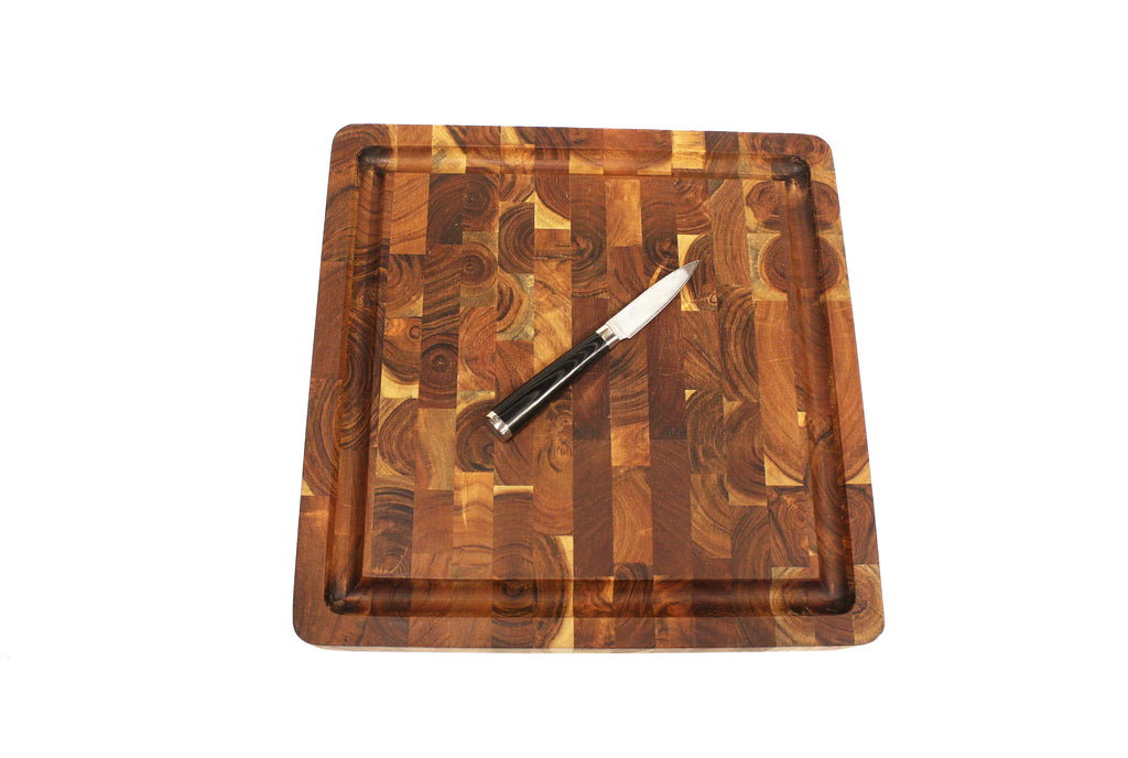 Acacia Wood Cutting Board with Juice Groove, 16 x 16 x 2 Inches X96472