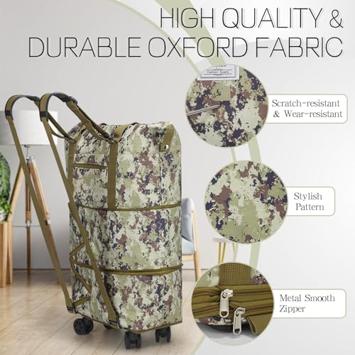 Rolling Duffel Bag with Wheels, Foldable Expandable Travel Luggage, Carry-On Weekend Bag R738