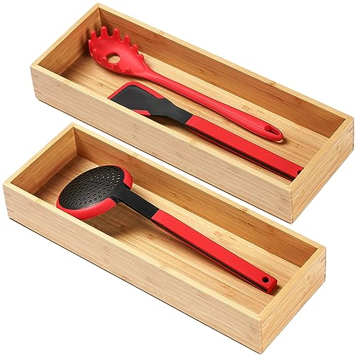 Umilife Drawer Organizer Storage Boxes, 2.5" High Bamboo Drawer Dividers, 5 Rearrangeable Bins for Kitchen, Office Desktop, Clothing, Makeup, vanity, Jewelry