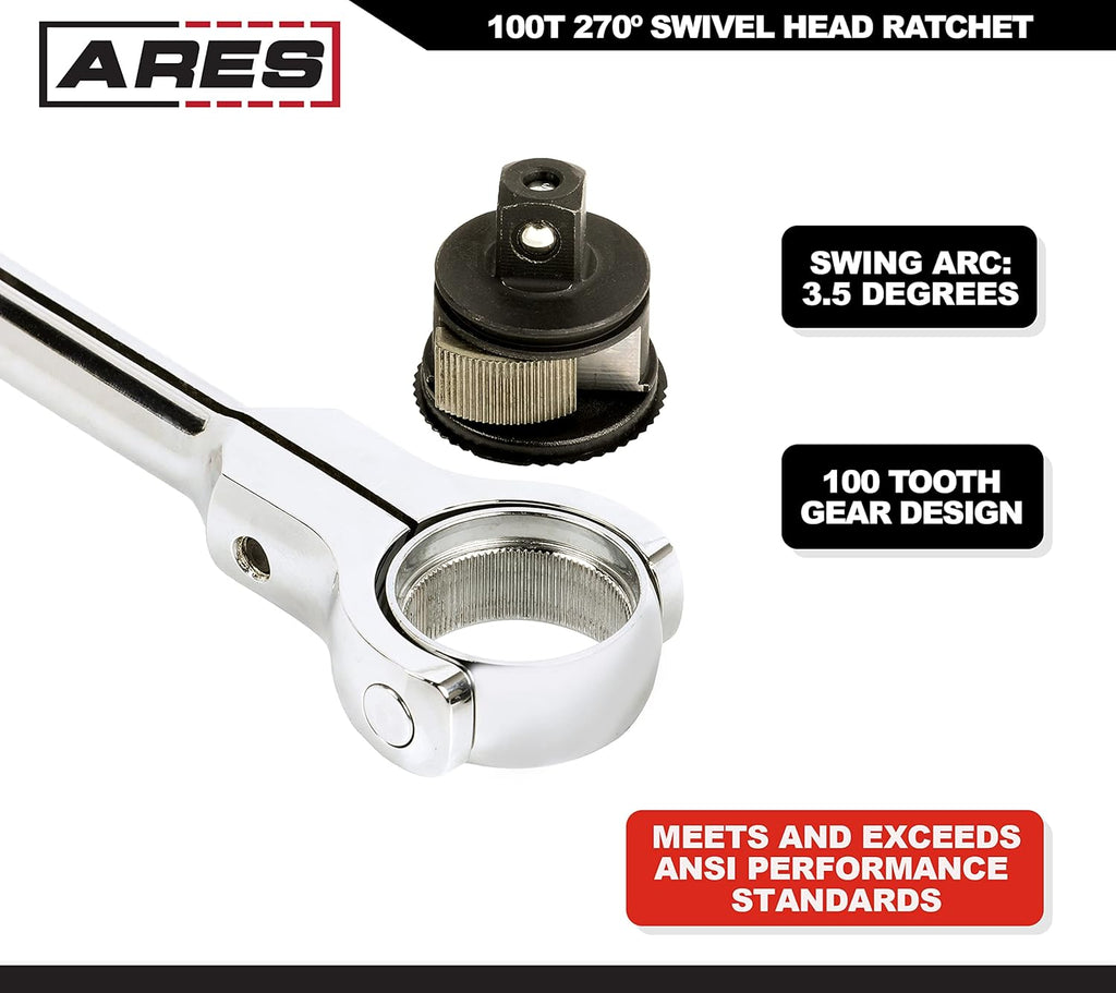 3-Piece 100-Tooth Swivel Head Ratchet Set - 1/4, 3/8, 1/2-Inch Drive X374160