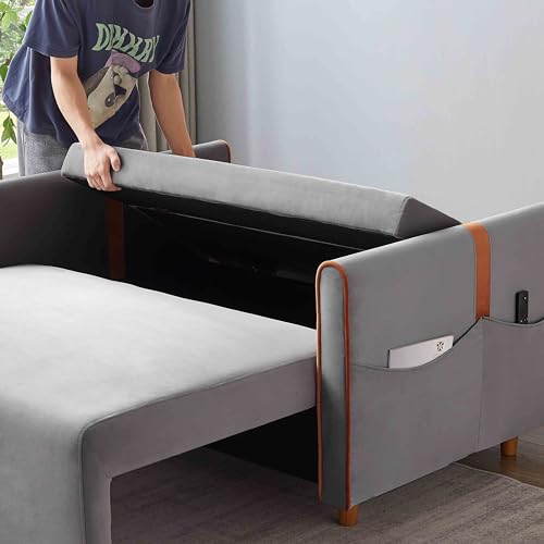Pull Out Sofa Bed, 3-in-1 Velvet Loveseat with Storage, Adjustable Backrest U6704
