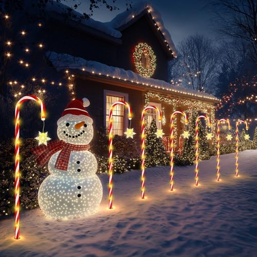 24 Pack Outdoor Christmas Candy Cane Lights 144LED Solar Pathway with Bowknot V1552