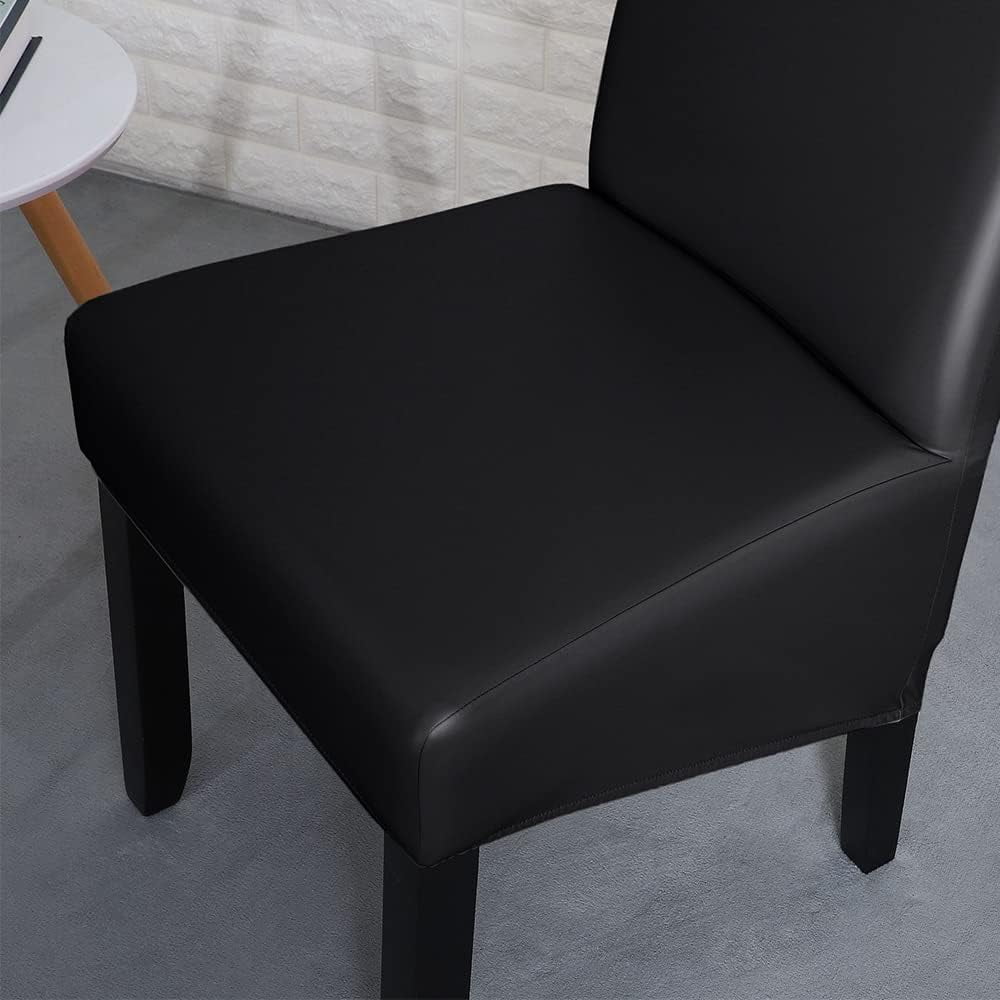 Waterproof PU Leather Stretch Dining Chair Covers Set of 2 Black N79357