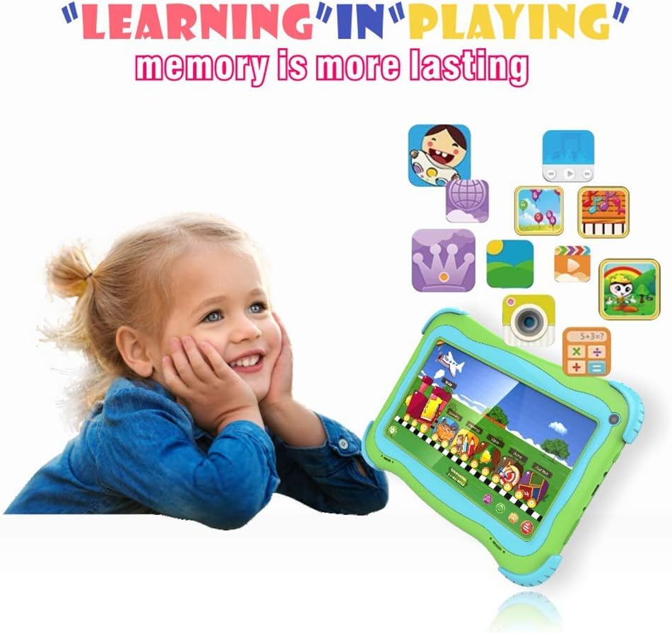 Kids Tablet 7 Inch with WiFi Dual Camera Parental Control, 1GB+32GB, Green (2-Pack) F3440