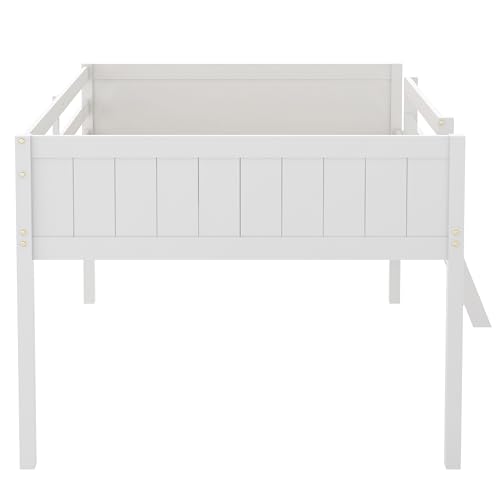 Low Loft Bed with Convertible Ladder and Safety Guardrail R222