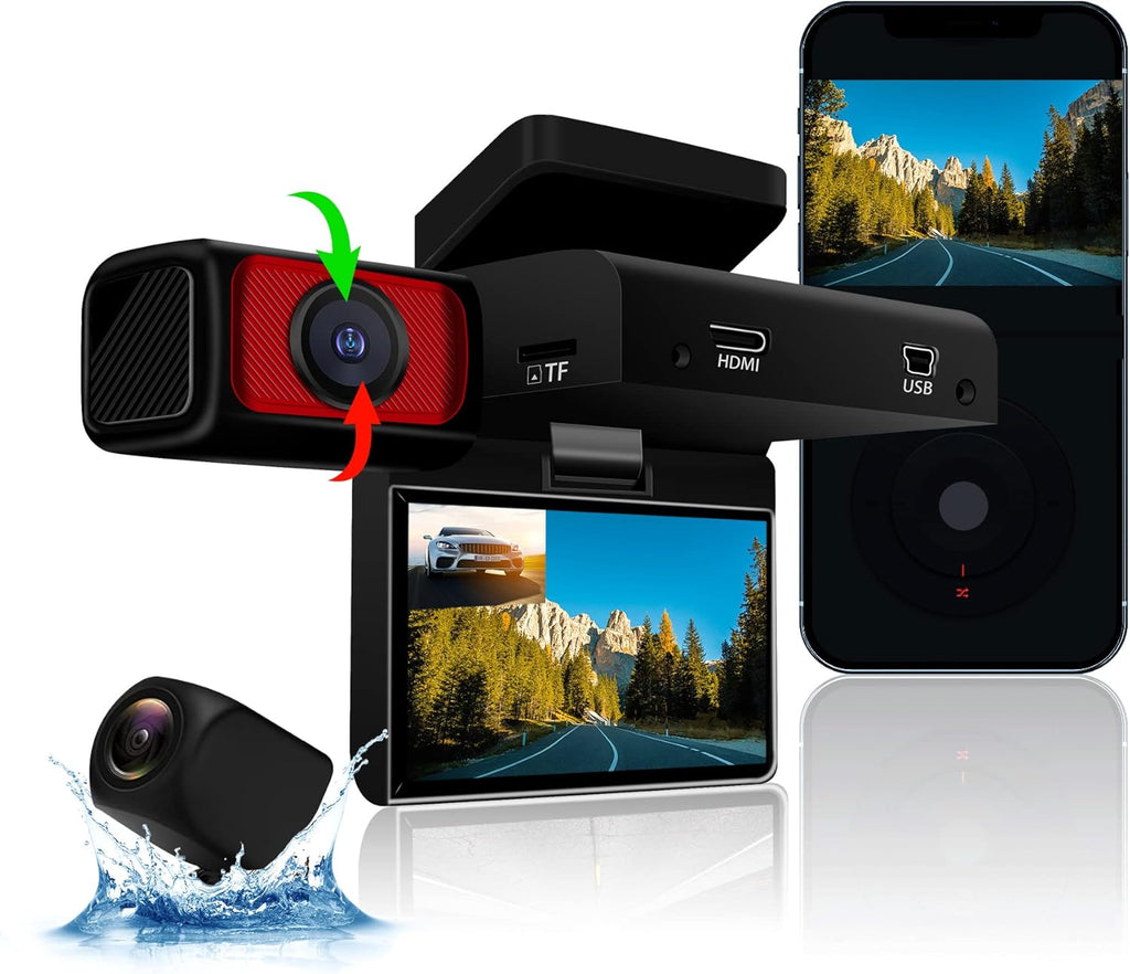 WiFi Dash Cam Front and Rear, Wlitqukk 2.5K Dual Dash Camera Recorder for Car, with HiSilicon HDR Super Night Vision, 3" Screen 170° Wide Angle, WDR, G-Sensor, Parking Monitor, Motion Detection Pack of 2