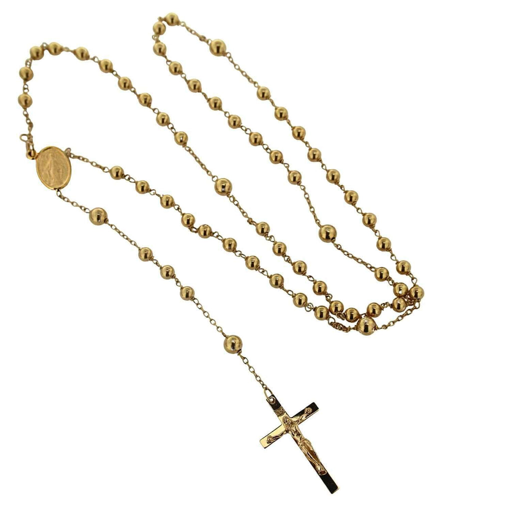 18K Solid Gold Men 22 inches Rosary Necklace Solid Beads