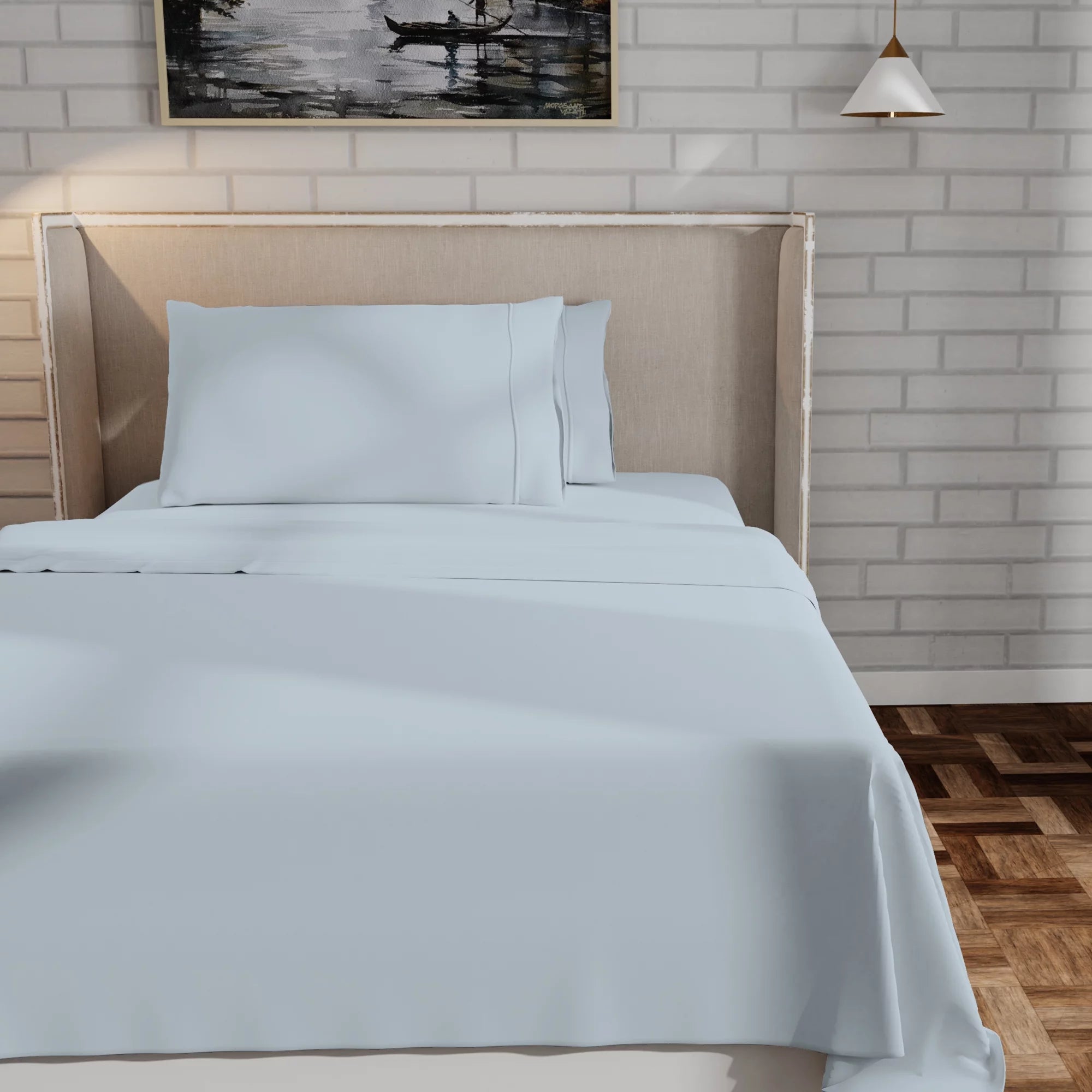 400 Thread Count Cotton Sateen Sheet Set, Full Size, Light Blue M180206