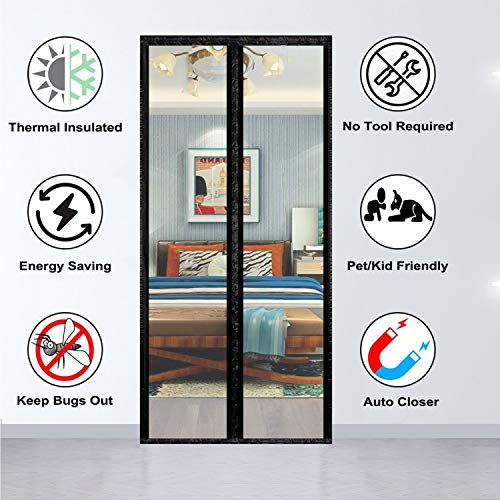 Magnetic Insulated Door Curtain, Self-Closing Screen Door, Fits 38" x 82" F321