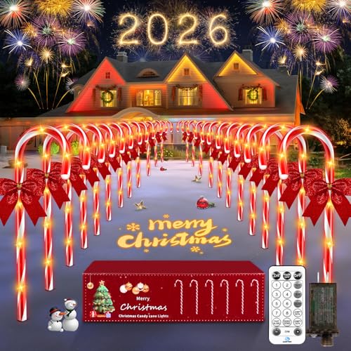 24 Pack Outdoor Christmas Candy Cane Lights 144LED Solar Pathway with Bowknot V1552