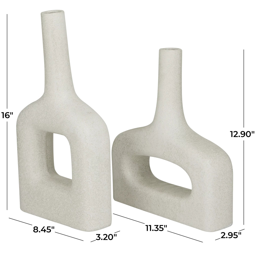 Donut Shaped White Ceramic Vase, Set of 2 Z5447