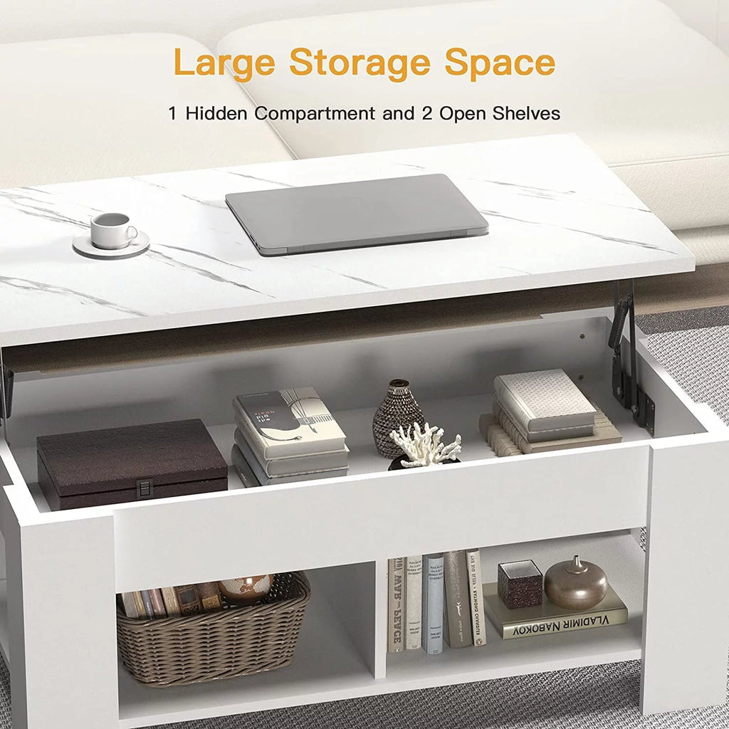 Lift Top Coffee Table Desk with Storage and Open Shelves V410