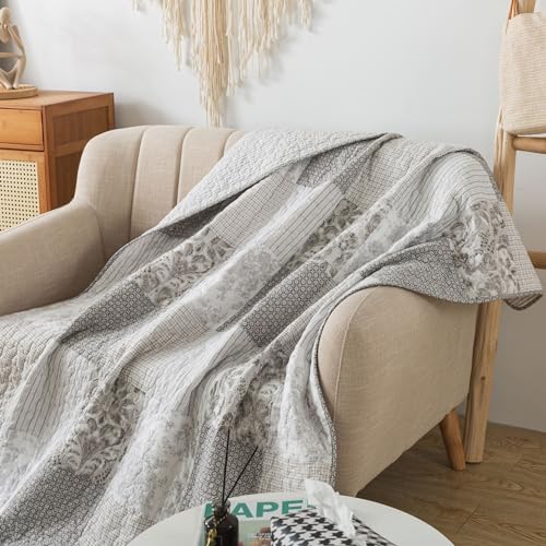 Pink Patchwork Cotton Quilted Throw Blanket 50x60 I4130