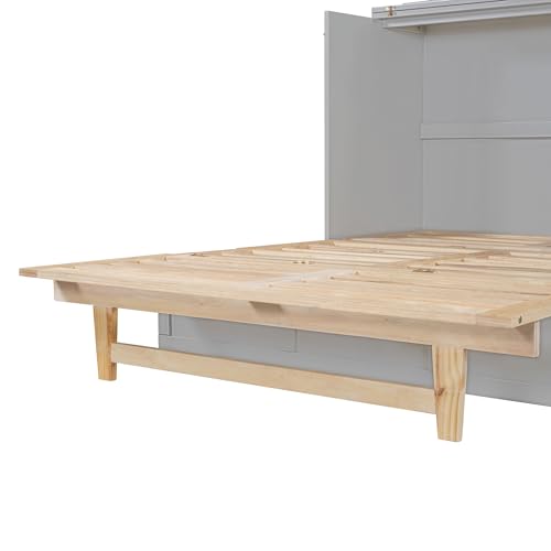 Queen Murphy Bed with Large Drawer, Foldable Wooden Bedframe R46368