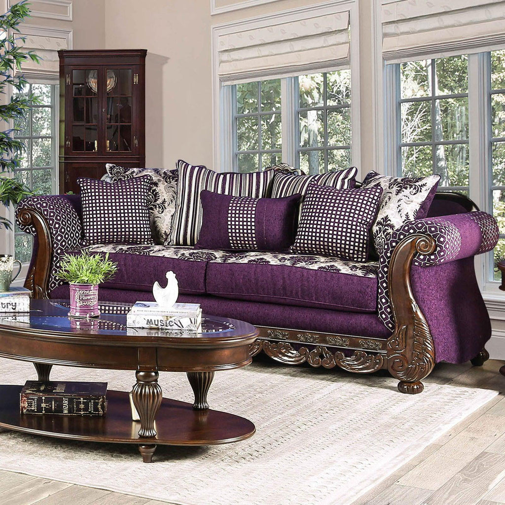 Purple & Silver Chenille Sofa and Loveseat O263
