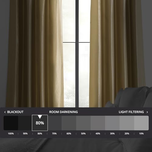 Ruched Faux Silk Curtains for Living Room, 50 x 96, Flax Gold A580
