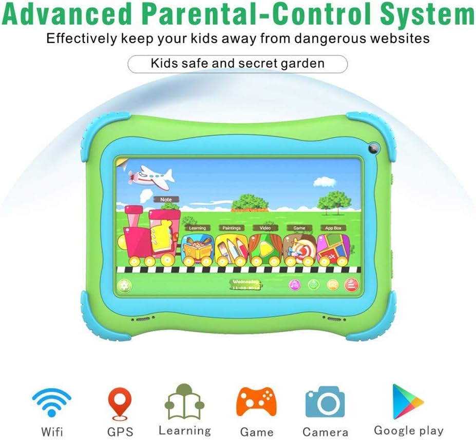 Kids Tablet 7 Inch with WiFi Dual Camera Parental Control, 1GB+32GB, Green (2-Pack) F3440