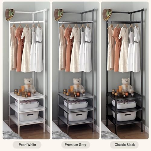 Corner Coat Rack, 3-Tier Hall Tree Stand with Storage, Gray O738