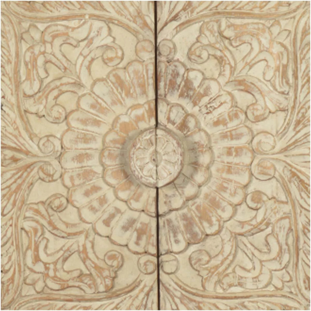 Hand Carved Solid Wood Distressed White Armoire with Shelves V522